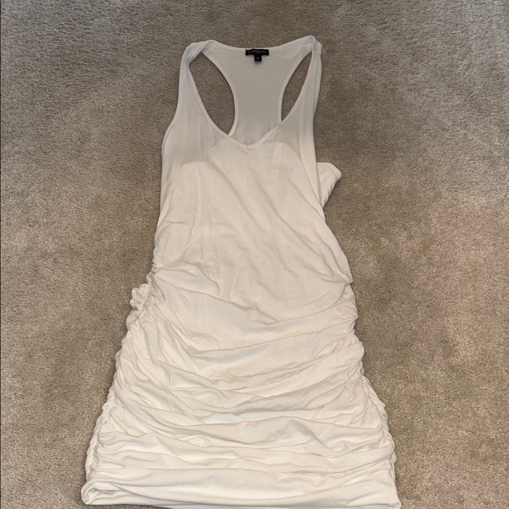 Chic White Ruched Tank Dress